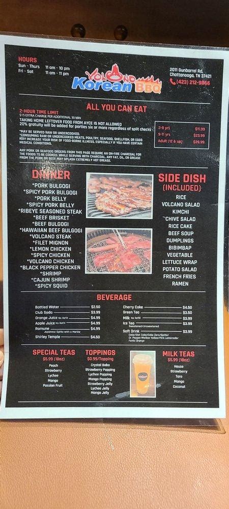 Menu At Volcano Korean BBQ Hot Pot Chattanooga Gunbarrel Rd