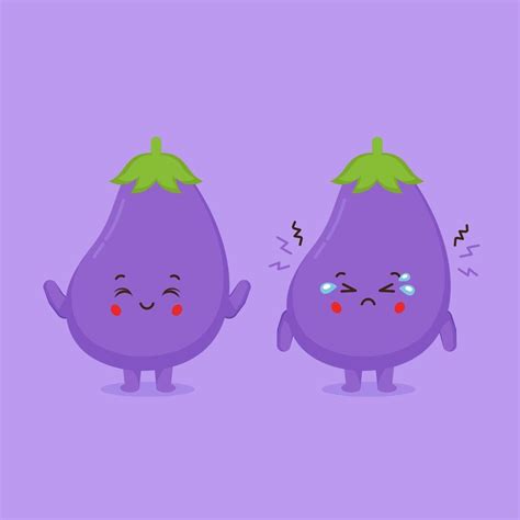 Cute Eggplant Characters Smiling And Sad 2136720 Vector Art At Vecteezy