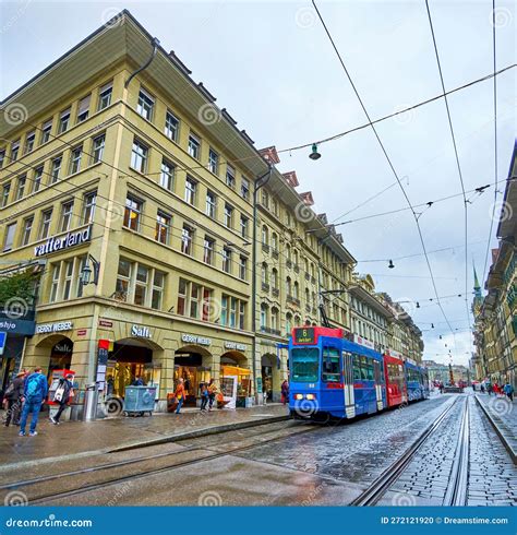 Colorful Tram Rides Along Spitalgasse One Of The Main Street Of Innere