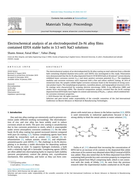 Pdf Electrochemical Analysis Of An Electrodeposited Zn Ni Alloy Films