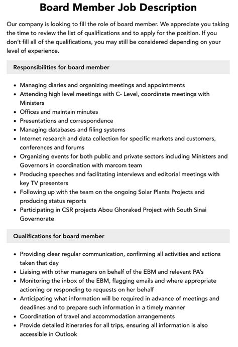 Board Member Job Description Velvet Jobs