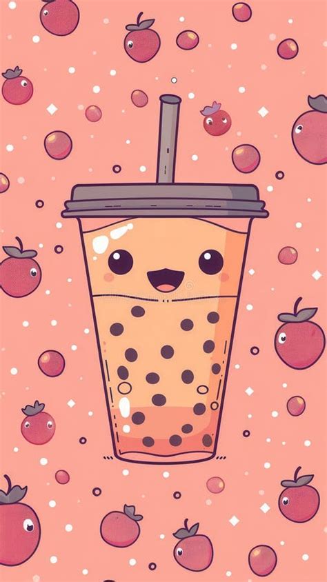 Boba Bliss Cute And Detailed Boba Wallpaper Design Stock Illustration