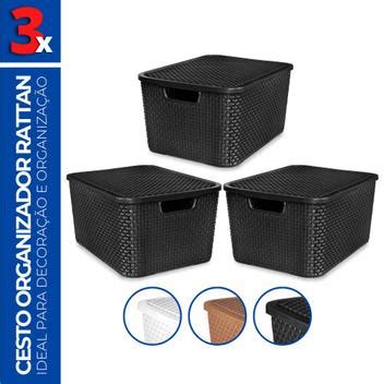 Kit 3 Caixa Cesto Organizadora C Tampa Banheiro 7L 29x19 Arqplast