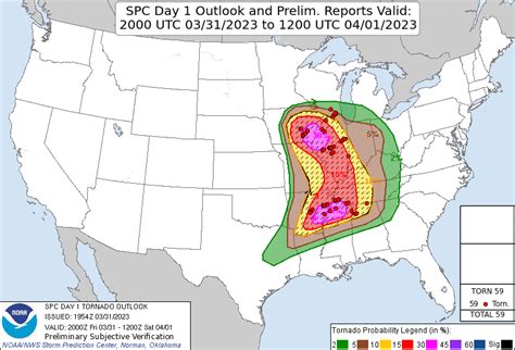 Preliminary Tornado Reports Plotted Over The Last Tornado Outlook