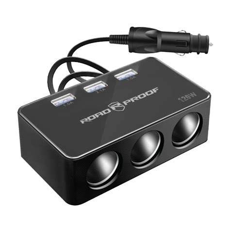 Road Proof Triple Socket Adapter With Usb Charging Ports