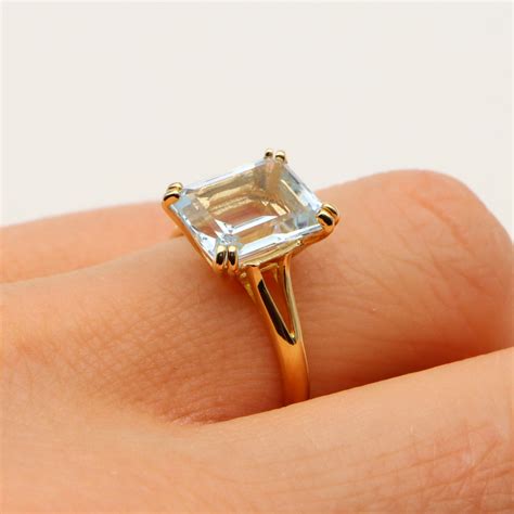 Achat Bague Or Jaune Et Aigue Marine Taille Rectangle Joaillerie Landreau