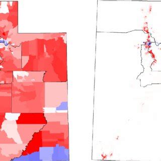 Two plots of the four Utah congressional districts, overlayed on ...