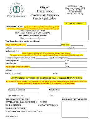 MO Commercial Occupancy Permit Application City Of Hazelwood 2019