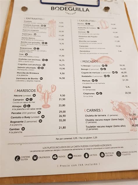 Carta Del Restaurante La Bodeguilla Lanciego Vitoria Gasteiz