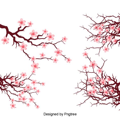 Vettore Elementi Giapponesi Rosa Fiori Di Ciliegio Rami Su Clipart Di