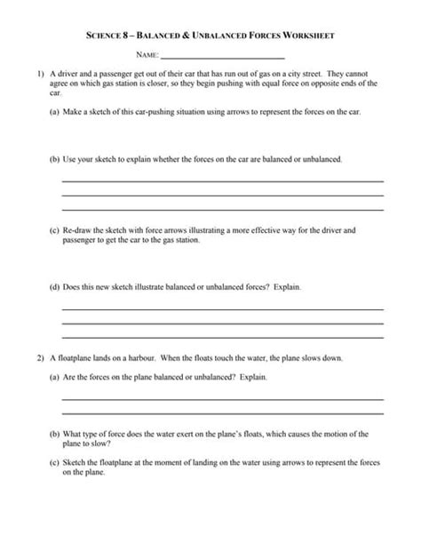 Balanced And Unbalanced Forces Worksheet Pdf Worksheets Library