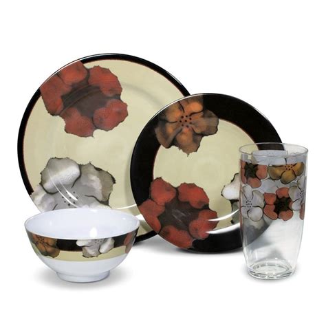 Pfaltzgraff Everyday Painted Poppies 16 Piece Melamine Dinnerware Set