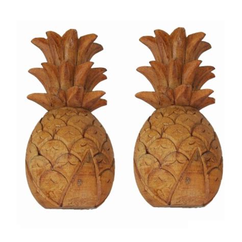 Set Of Hand Carved Wooden Pineapple Hanging Wall Art Sculptures Home