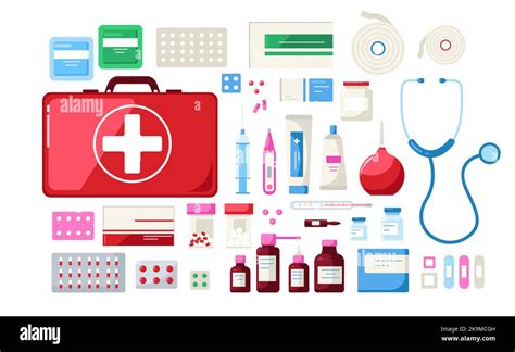 Medicines First Aid Kit Medical Tools Pills Stethoscope Syringe