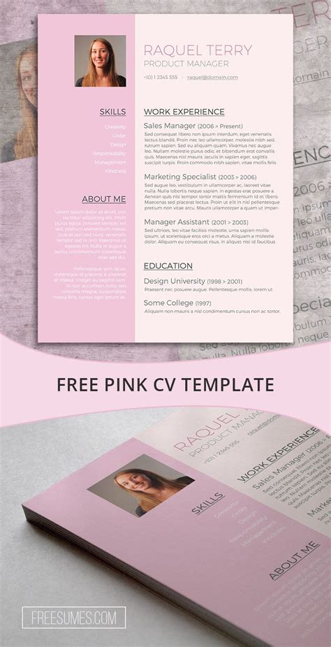 Free Word Resume Template For The Ladies Pretty In Pink Freesumes