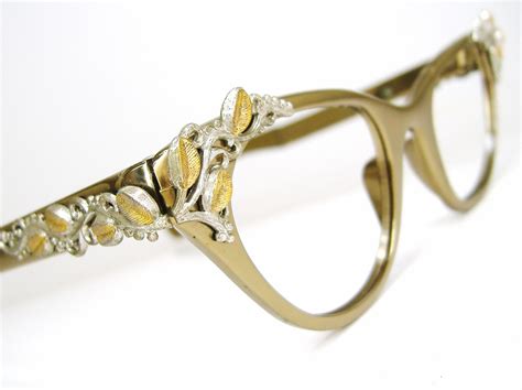 Vintage Cat Eye Eyeglasses Frame 1950s 1960s Tura Leaves And