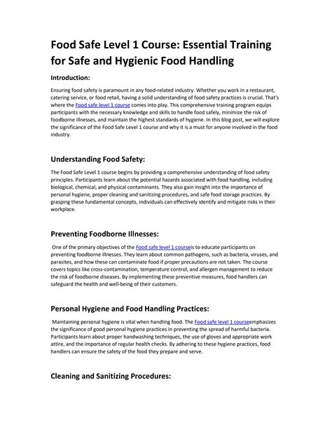 Food Safe Level 1 Course Essential Training For Safe And Hygienic Food