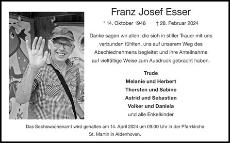 Traueranzeigen Von Franz Josef Esser Aachen Gedenkt