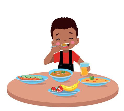 cute little boy eating at the dinner table 16059279 Vector Art at Vecteezy