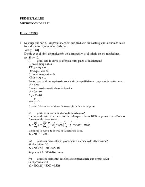 Taller Soluci N Presenta Ejercicios Resueltos De Microeconom A