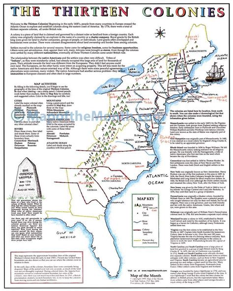 Map Of The Thirteen Colonies Worksheets