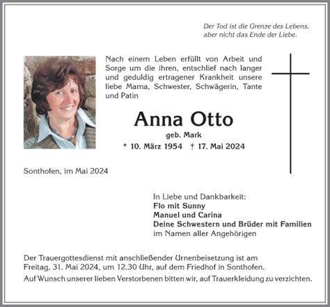 Traueranzeigen von Anna Otto Allgäuer Zeitung