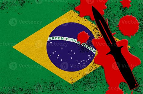 Bandeira Do Brasil E Faca T Tica Preta Em Sangue Vermelho Conceito De