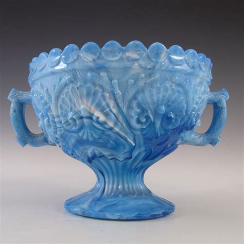 Marked Davidson Victorian Blue Malachite Slag Glass Bowl £3325