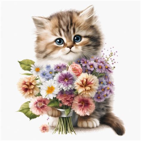 Premium Photo Kitten With Flowers Bouquet