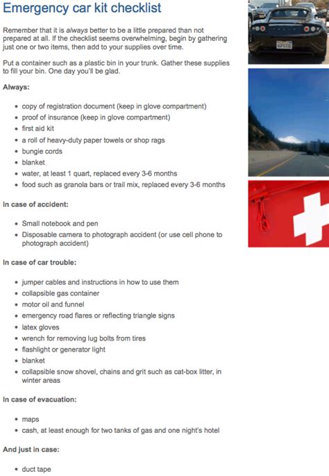 Car Emergency Kit Checklist Pdf