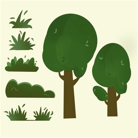 Premium Vector Set Of Design Elements Of Nature Fragments Of Green Grass And Trees Vector