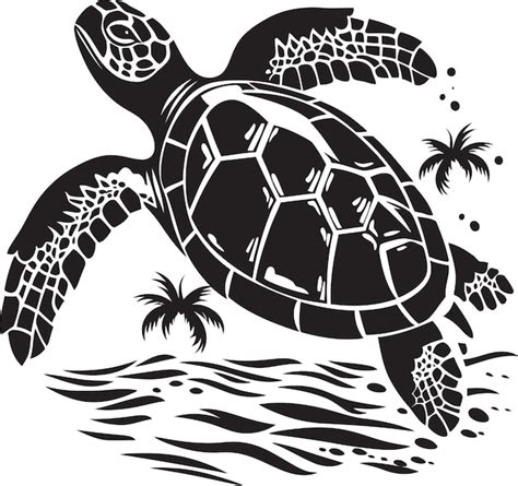 Un Dibujo En Blanco Y Negro De Una Tortuga Nadando En El Agua Vector