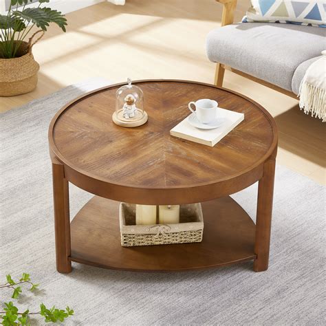 Gexpusm Round Coffee Table Tier Wood Coffee Table With Storage