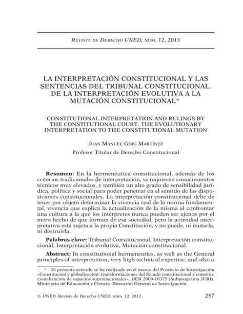 LA INTERPRETACIÓN CONSTITUCIONAL Y LAS SENTENCIAS DEL TRIBUNAL