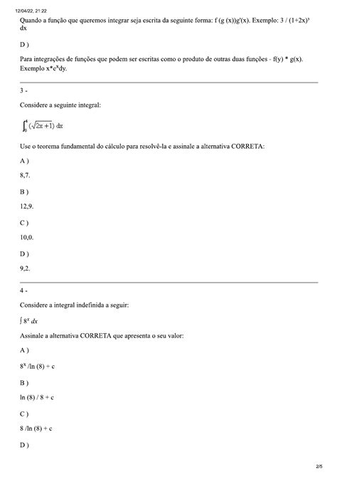 Prova Uniasselvi Cálculo Integral E Diferencial Ii