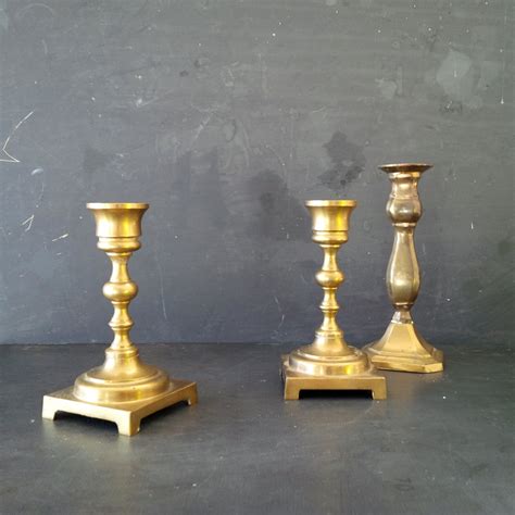 Vintage Solid Brass Candlesticks Set Of Three Candle Holders 5 In The Vintage Kitchen Shop