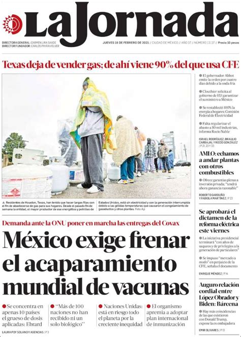 Periódico La Jornada México Periódicos de México Edición de jueves