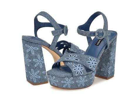 Womens Nine West Vallen In 2024 Blue Block Heels Womens Sandals