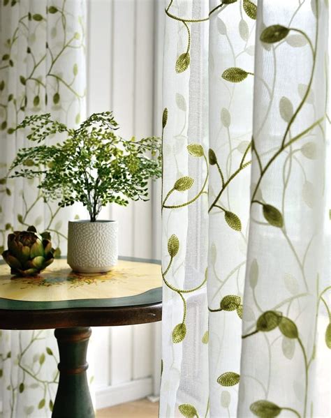 Leaf Curtain Embroidered Sheer Window Voile Panel For Bedroom Etsy