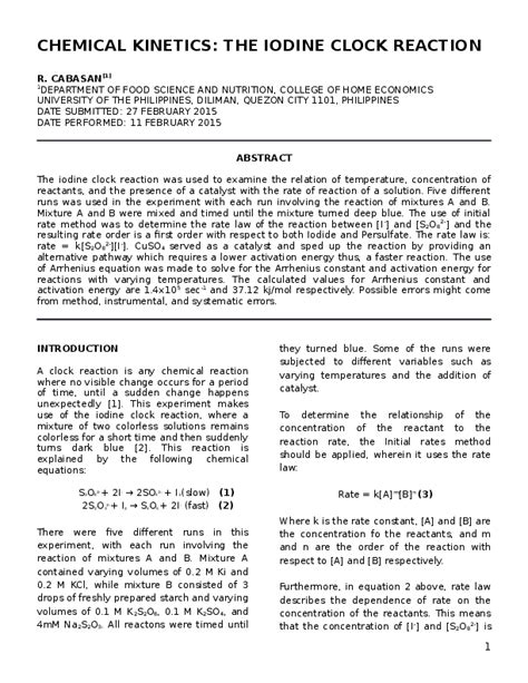 (DOC) CHEM 26.1 FORMAL REPORT EXPERIMENT 3 IODINE CLOCK REACTION ...