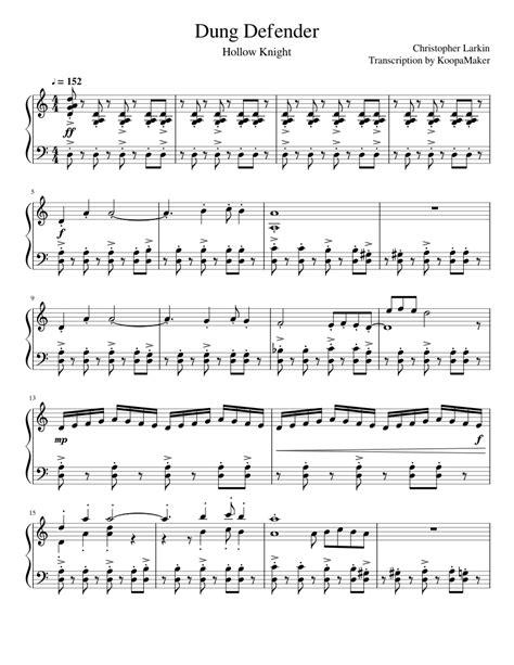 Hollow Knight Dung Defender Sheet Music For Piano Solo