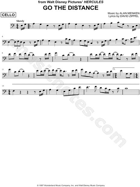 Go The Distance From Walt Disney S Hercules Sheet Music Cello Solo In C Major Download