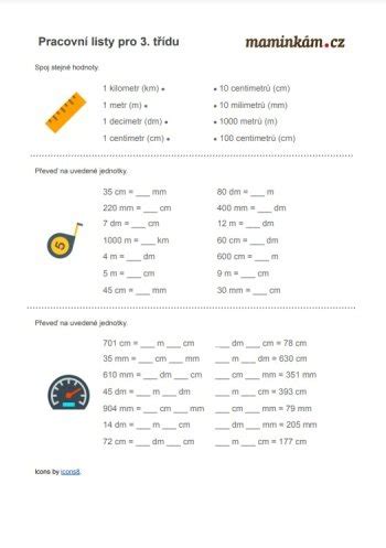 Pracovn Listy T Da Matematika P Evody Jednotek D Lky A Asu