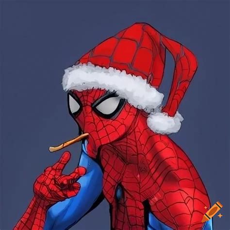 Spider Man Wearing A Santa Hat And Smoking On Craiyon