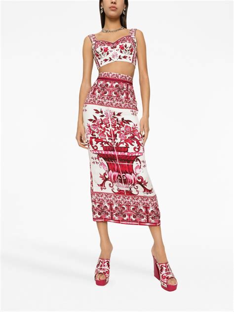 Dolce And Gabbana Majolica Print Pencil Skirt Red Farfetch Uk