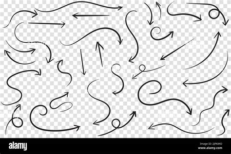 Set Of Vector Curved Arrows Hand Drawn Sketch Doodle Style Collection