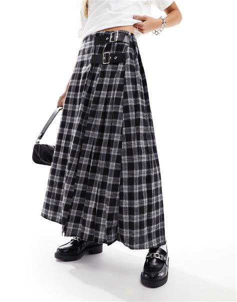 Collusion Maxi Kilt Skirt In Monochrome Check Asos In Kilt