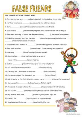 False Friends English Esl Worksheets Pdf Doc