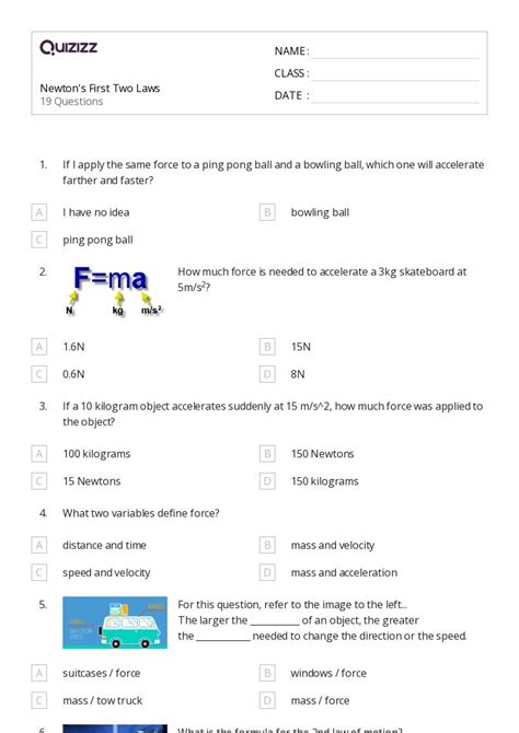 50 Newtons First Law Mass And Inertia Worksheets For 10th Grade On