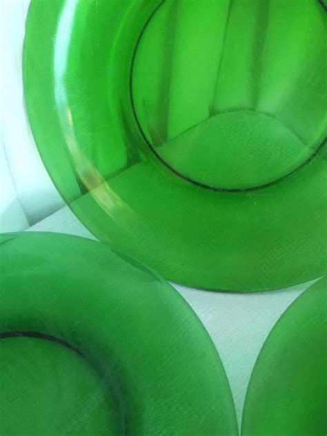 Vereco Side Plates Set Of 6 Green Glass Etsy Side Plates Green Glass Plate Sets